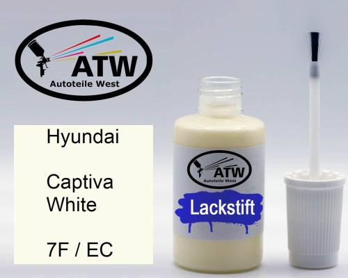 Hyundai, Captiva White, 7F / EC: 20ml Lackstift, von ATW Autoteile West.